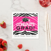 Personalisierte Pink Black Zebra Graduierungsparty Serviette (Beispiel)