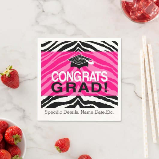 Personalisierte Pink Black Zebra Graduierungsparty Serviette (Beispiel)