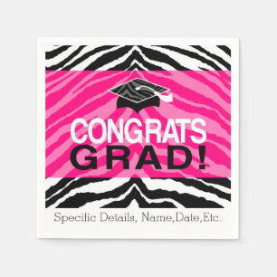 Personalisierte Pink Black Zebra Graduierungsparty Serviette