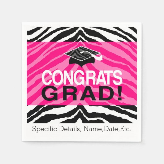 Personalisierte Pink Black Zebra Graduierungsparty Serviette (Vorderseite)
