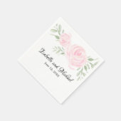 Personalisierte Pink Blush Wasserfarbe Rose Hochze Serviette (Ecke)