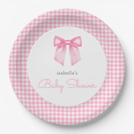 Personalisierte Pink Bow Girl Babydusche Pappteller