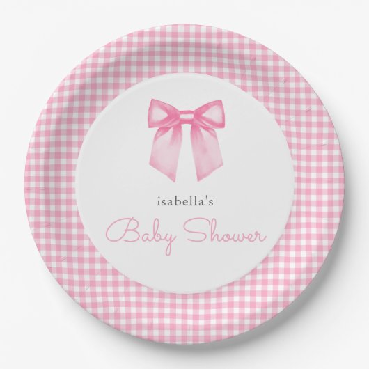 Personalisierte Pink Bow Girl Babydusche Pappteller (Vorderseite)