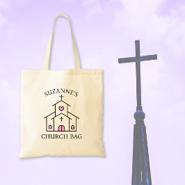 Personalisierte Pink Church Bag, Herzkreuz Tragetasche