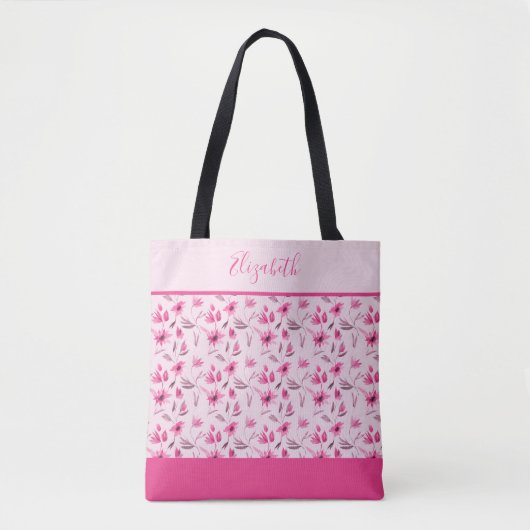 Personalisierte Pink Floral Bridesmaid Hochzeitsfe Tasche (Vorderseite)