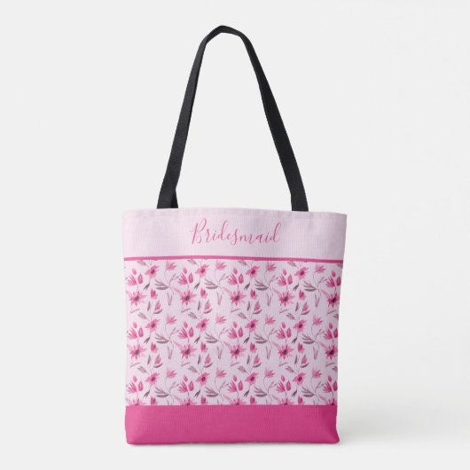 Personalisierte Pink Floral Bridesmaid Hochzeitsfe Tasche (Rückseite)