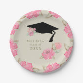 Personalisierte Pink Floral Girl's Graduation Part Pappteller (Vorderseite)