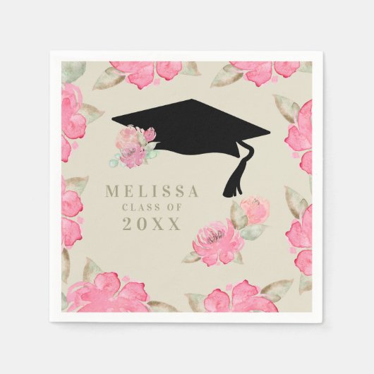Personalisierte Pink Floral Girl's Graduation Part Serviette (Vorderseite)
