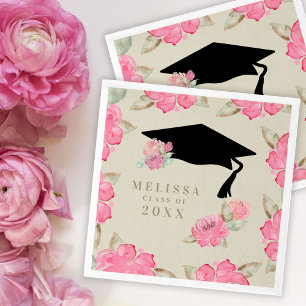 Personalisierte Pink Floral Girl's Graduation Part Serviette