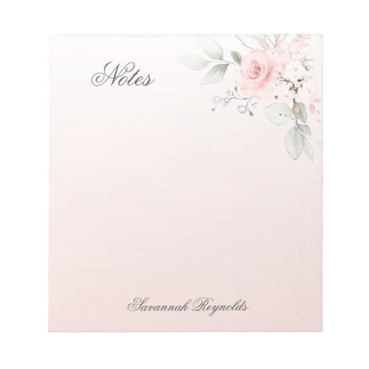 Personalisierte PINK FLORAL-ROSE Notizblock (Vorderseite)