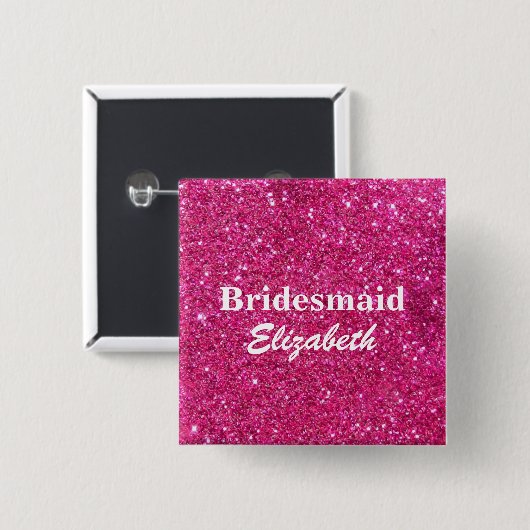Personalisierte Pink Glitzer Bridesmaids Hochzeit Button (Vorne & Hinten)
