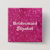 Personalisierte Pink Glitzer Bridesmaids Hochzeit Button (Vorderseite)