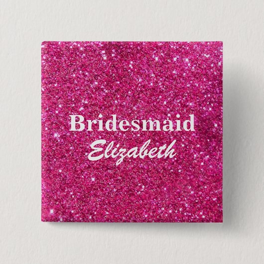 Personalisierte Pink Glitzer Bridesmaids Hochzeit Button (Vorderseite)