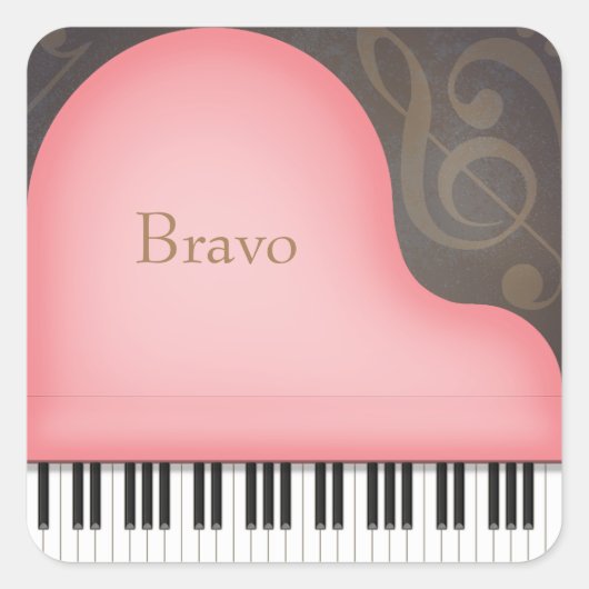 Personalisierte Pink Grand Piano Music Lover Quadratischer Aufkleber (Vorderseite)