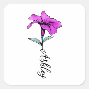 Personalisierte Pink Lily Blume Quadratischer Aufkleber