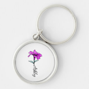 Personalisierte Pink Lily Blume Schlüsselanhänger