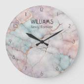 Personalisierte Pink Marble Stone Family Große Wanduhr (Vorderseite)