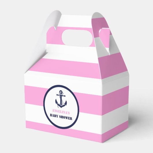 Personalisierte Pink/Navy Girl Nautical Baby Dusch Geschenkschachtel (Vorderseite)