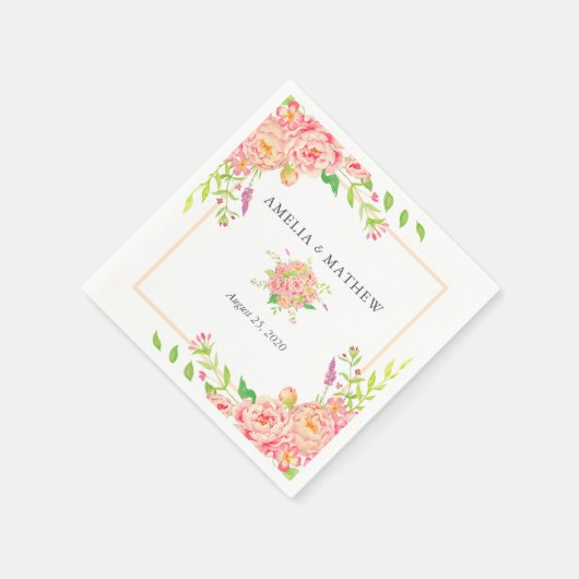 Personalisierte Pink Peony Wedding Serviette (Ecke)