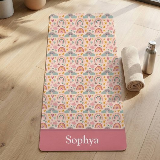 Personalisierte Pink Regenbogen Name Yogamatte