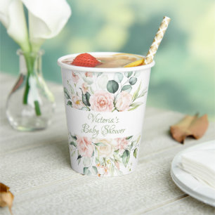Personalisierte Pink Sage Blumen Baby Dusche Pappbecher