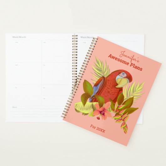 Personalisierte Pink Tropical Parrot Illustration Planer (Anzeige)