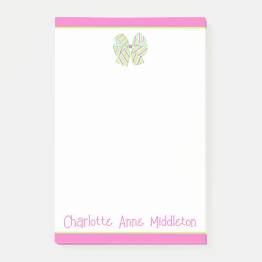 Personalisierte Pink- und Green Strip-Bow Post-it Klebezettel (Vorderseite)