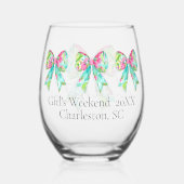 Personalisierte Pink- und grüne Bogen Weinglas Ohne Stiel (Rückseite)