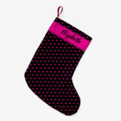 Personalisierte Pink- und Schwarz-Polka-Punkte Kleiner Weihnachtsstrumpf (Vorderansicht (hängend))