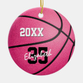 personalisierte pinkfarbene Basketballverzierung f Keramik Ornament (Vorne)