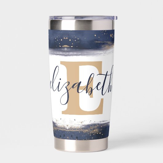 Personalisierte Pinselstriche in Blau und Gold Thermobecher (Links)