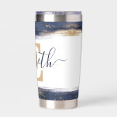 Personalisierte Pinselstriche in Blau und Gold Thermobecher (Rückseite)