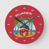 Personalisierte Pirate Hermit Crab Beach lustige K Runde Wanduhr (Vorderseite)