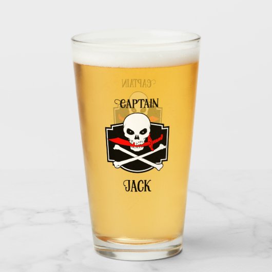 Personalisierte Piratenflagge (Cutlass) Glas (Rückseite (gefüllt))