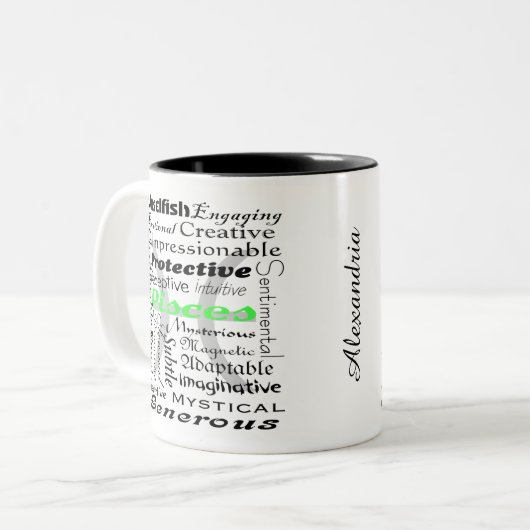 Personalisierte Pisces Zodiac Tracks Collage Zweifarbige Tasse (Vorderseite Links)