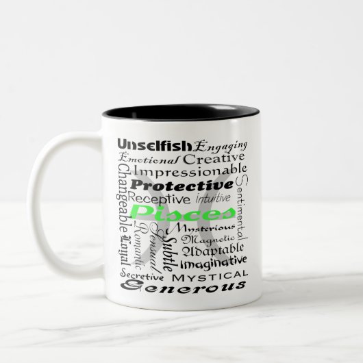 Personalisierte Pisces Zodiac Tracks Collage Zweifarbige Tasse (Links)