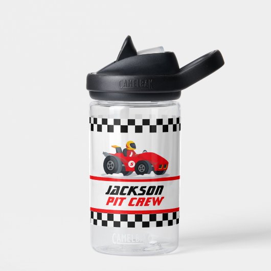 Personalisierte Pit-Crew-Schachbrettflagge Trinkflasche (Links)