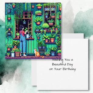Personalisierte Pixel Art Garden Geburtstag Karte