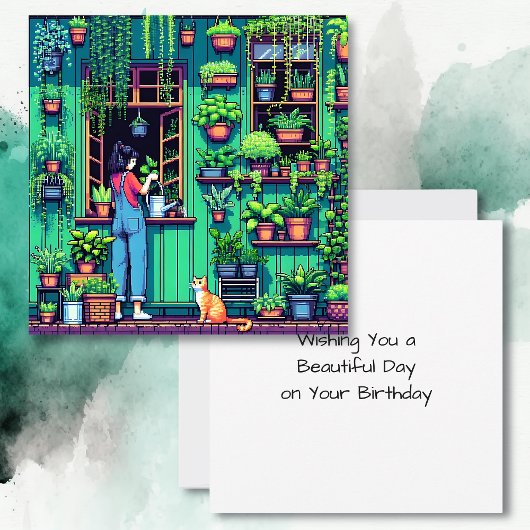 Personalisierte Pixel Art Garden Geburtstag Karte