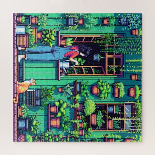 Personalisierte Pixel Art Pflanze und Cat Puzzle (Horizontal)