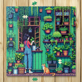 Personalisierte Pixel Art Pflanze und Cat Puzzle