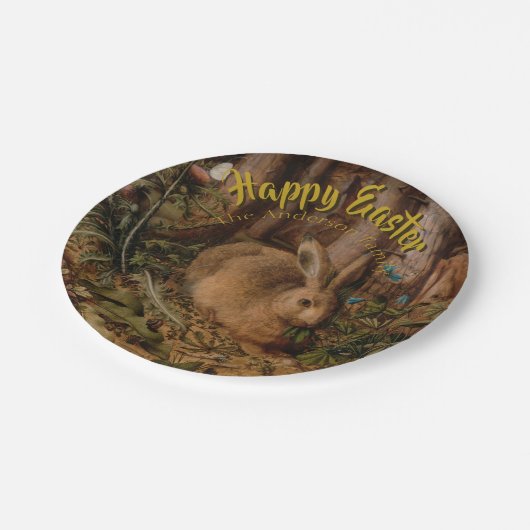 Personalisierte Plättchen für das glückliche Oster Pappteller (Schrägansicht)