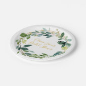Personalisierte Platte, botanischer Eukalyptus Pappteller (Schrägansicht)