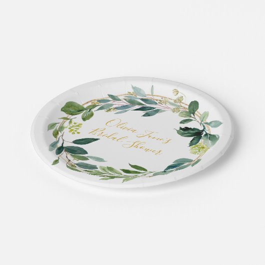 Personalisierte Platte, botanischer Eukalyptus Pappteller (Schrägansicht)