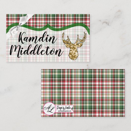 Personalisierte Platzkarten Gold Glitzer Rentier P (Vorne/Hinten)