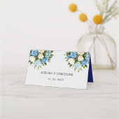 Personalisierte Platzkarten in Blau und Weiß Rose (Rückseite)