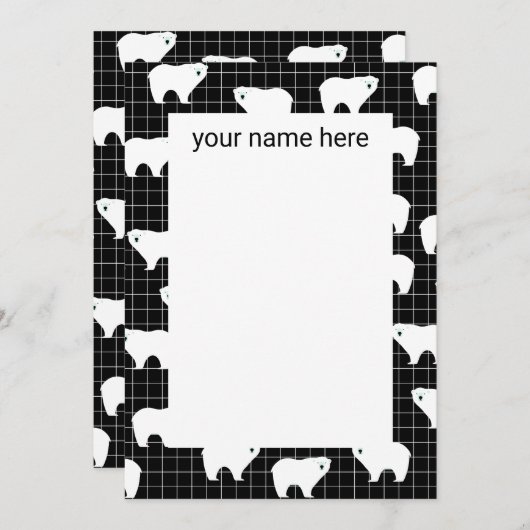 Personalisierte Polarbärkarten im schwarzen Hinter Dankeskarte (Vorne/Hinten)