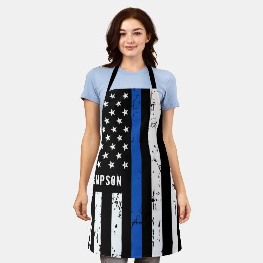 Personalisierte Polizeibeamtin GRILLEN Thin Blue L Schürze (Getragen)
