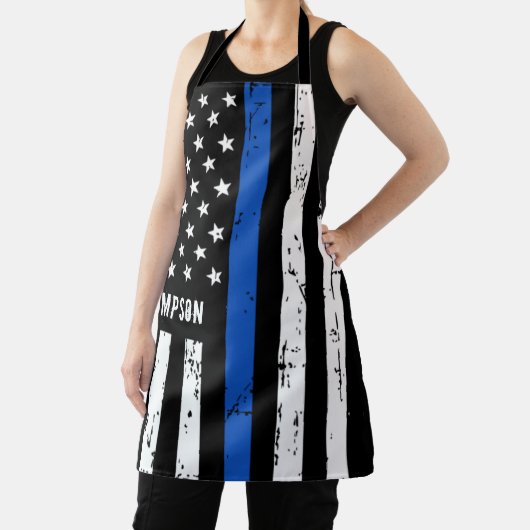 Personalisierte Polizeibeamtin GRILLEN Thin Blue L Schürze (InSitu)