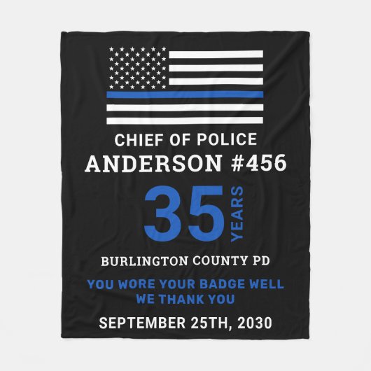 Personalisierte Polizeieinziehung in dünner Blauer Fleecedecke (Vorderseite)